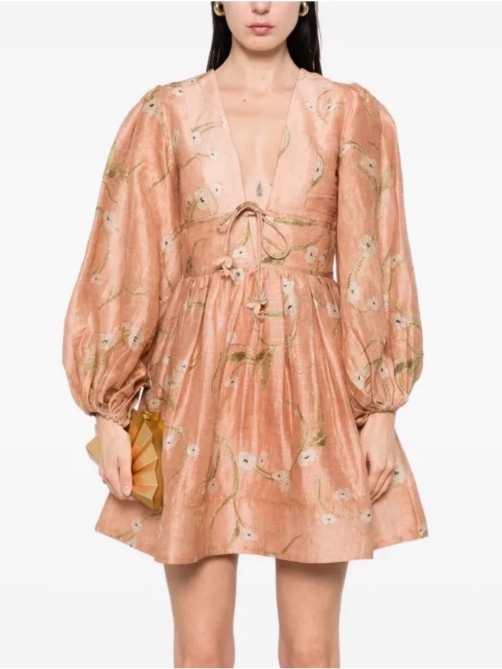 Zimmermann Peach Floral Tie-Front Mini Dress 0 - Picture 2 of 10